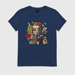 Футболка хлопковая женская Money heist christmas, цвет: тёмно-синий