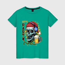 Футболка хлопковая женская Skull Santa, цвет: зеленый