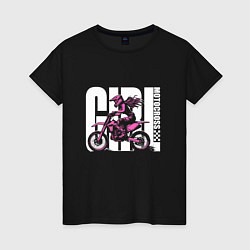 Футболка хлопковая женская Girl motocross, цвет: черный