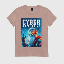 Футболка хлопковая женская Cyber new year - Santa Claus, цвет: пыльно-розовый