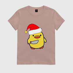 Футболка хлопковая женская Новогодняя утка с ножом, цвет: пыльно-розовый