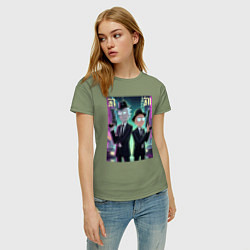 Футболка хлопковая женская Рик и Морти крутые гангстеры - нейроарт, цвет: авокадо — фото 2