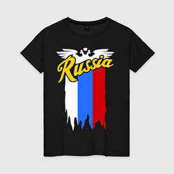 Футболка хлопковая женская Russia: tricolor, цвет: черный