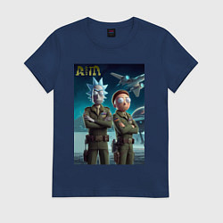 Футболка хлопковая женская Rick and Morty - air force нейроарт, цвет: тёмно-синий