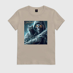 Футболка хлопковая женская Cyber death - ai art fantasy, цвет: миндальный