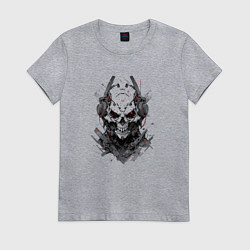 Футболка хлопковая женская Кибернетический череп, цвет: меланж