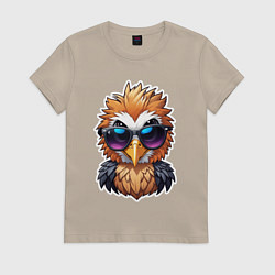 Футболка хлопковая женская Орел в очках, цвет: миндальный