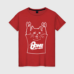 Футболка хлопковая женская David Bowie - cat rock, цвет: красный