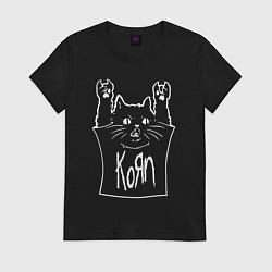 Футболка хлопковая женская KoЯn - cat rock, цвет: черный