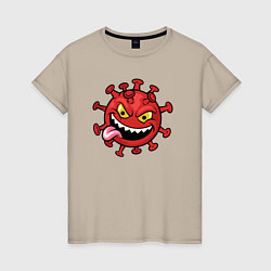 Футболка хлопковая женская Забавный вирус, цвет: миндальный