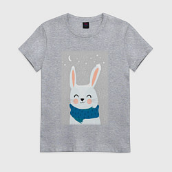 Футболка хлопковая женская Снежный кролик с шарфом, цвет: меланж