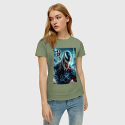 Футболка хлопковая женская Venom in New York city - ai art fantasy, цвет: авокадо — фото 2