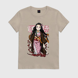 Футболка хлопковая женская Клинок рассекающий демонов Незуко, цвет: миндальный