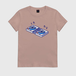Футболка хлопковая женская Диджейский пульт, цвет: пыльно-розовый