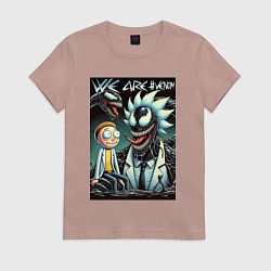 Футболка хлопковая женская Morty and Rick - meme we are Venom, цвет: пыльно-розовый