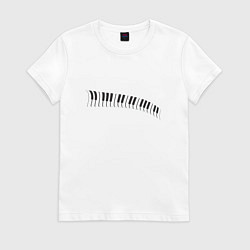 Футболка хлопковая женская Пианино клавиши волна, цвет: белый