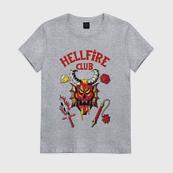 Футболка хлопковая женская Stranger things - hellfire club, цвет: меланж