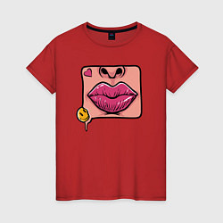 Футболка хлопковая женская Smile and lips, цвет: красный