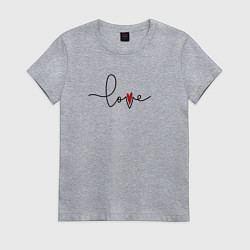Футболка хлопковая женская Надпись love с сердцем, цвет: меланж
