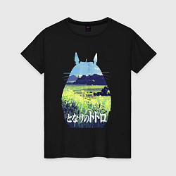 Футболка хлопковая женская Nature Totoro, цвет: черный
