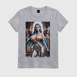 Футболка хлопковая женская Девушка с кибернетическими крыльями, цвет: меланж