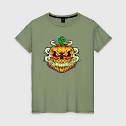 Футболка хлопковая женская Evil pumpkin, цвет: авокадо