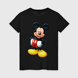 Футболка хлопковая женская Микки - мышь, цвет: черный