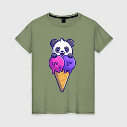 Футболка хлопковая женская Panda ice cream, цвет: авокадо