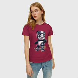 Футболка хлопковая женская Cool panda on a skateboard - extreme, цвет: маджента — фото 2
