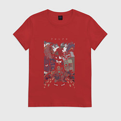 Футболка хлопковая женская Дорохедоро все персонажи, цвет: красный