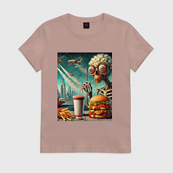 Футболка хлопковая женская The negative effects of eating fast food, цвет: пыльно-розовый