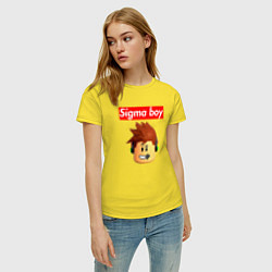 Футболка хлопковая женская Sigma boy roblox head - мем Роблокс Сигма бой, цвет: желтый — фото 2