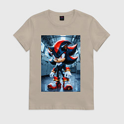 Футболка хлопковая женская Ежик Шедоу в коридоре, цвет: миндальный