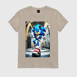 Футболка хлопковая женская Соника застали врасплох, цвет: миндальный
