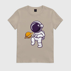 Футболка хлопковая женская Saturn football, цвет: миндальный