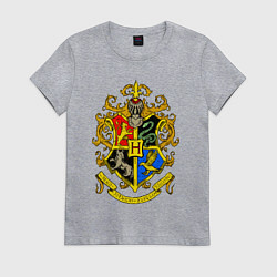 Футболка хлопковая женская Хогвартс - герб, цвет: меланж