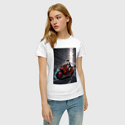 Футболка хлопковая женская Shiroko лиса на футуристичном мотоцикле, цвет: белый — фото 2