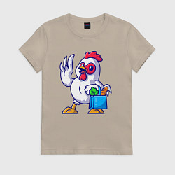 Футболка хлопковая женская Петушок с продуктами, цвет: миндальный