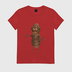 Футболка хлопковая женская Сartoon worm character brown, цвет: красный