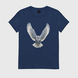 Футболка хлопковая женская Сова с расправленными крыльями, цвет: тёмно-синий