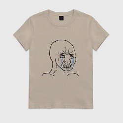 Футболка хлопковая женская Плачущий мем, цвет: миндальный