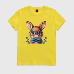 Футболка хлопковая женская Кролик мальчик в очках, цвет: желтый
