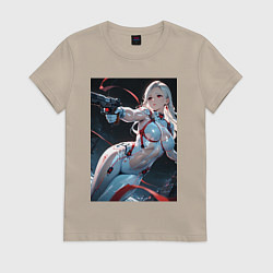 Футболка хлопковая женская Девушка-наемница, цвет: миндальный