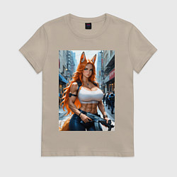 Футболка хлопковая женская Рыжая лиса-полицейский, цвет: миндальный