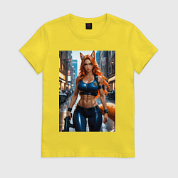 Футболка хлопковая женская Рыжая лиса-полицейский, цвет: желтый
