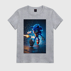 Футболка хлопковая женская Соник убегает от ракет, цвет: меланж