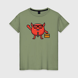 Футболка хлопковая женская Офисный дьяволёнок, цвет: авокадо
