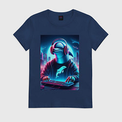 Футболка хлопковая женская Dolphin is esports player - ai art fantasy, цвет: тёмно-синий