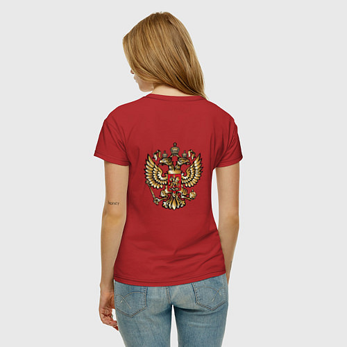 Женская футболка Герб россии: кто посеет зло в сердце своем тот лох / Красный – фото 4