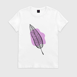 Футболка хлопковая женская Контуры листа на сливовом, цвет: белый